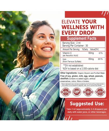 Iron Supplement Liquid Drops High Absorption Iron Supplement for Women 65 mg Liquid Iron for Red Blood Cell Support* Vegan Essential Mineral Iron Drops with Vitamin C Non-GMO 30 Servings - Buy Online on GoSupps.com