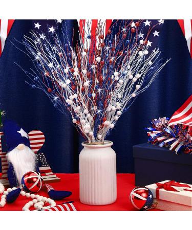 Patriotic Glitter Berry Stems - 17 Inch Fall Berry Picks for 4th of July Decor - 16 Pcs Red, Blue, White - Buy Online on GoSupps.com