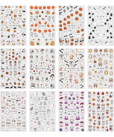 Halloween Nail Stickers 12 Sheets Self-Adhesive Nail Decal Ghosts Pumpkin Star Nail Art Decoration Design Supplies - Buy Online on GoSupps.com