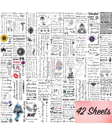 IMPRESSED Realistic Self Care Temporary Tattoos   42 Custom Sheets Tiny Finger Wrist Fake Tattoo   Inspirational Minimalist Affirmation Words and Motivational Quote Permanent Tats for Adult Teens Women Finger Body (Quote...