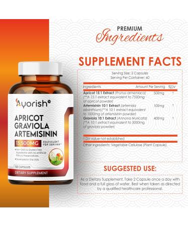 Buy Apricot 15:1 Graviola 10:1 Artemisinin 10:1 Extract Capsules - 1000 mg (120 Count) | Premium Quality International Shipping - Buy Online on GoSupps.com