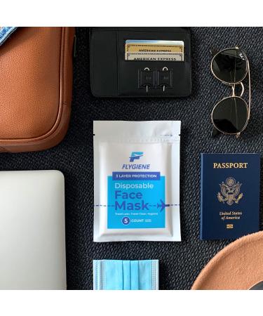 Travel Size Face Mask - 3 Ply Blue Disposable Face Masks for Adults - TSA Approved for Air Travel - 25 Count (5 Packs of 5) - Breathable & Comfortable - Buy Online on GoSupps.com