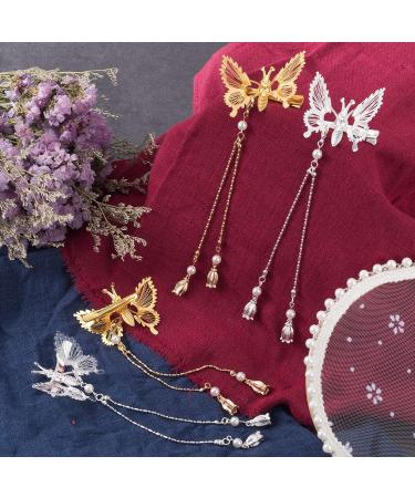 PAGOW 4pcs Elegant Tassel Butterfly Hairpin Alligator Clip | Antique Side Clip for Women, Perfect for Wedding or Party Hair Adornment - Silver+Gold - Buy Online on GoSupps.com