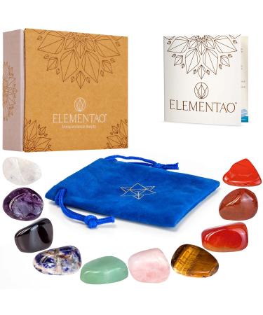 Elementao Chakra Crystals & Healing Stones - 10 Real Crystals and Gemstones with Velvet Storage Bag, Use for Reiki, Spiritual Decor, Wiccan Decor, Meditation Accessories, Relaxing Gifts for Women 10 Piece Chakra Set