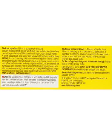 ASPIRIN Regular Strength Tablet 325 mg 100 tablets - Buy Online on GoSupps.com