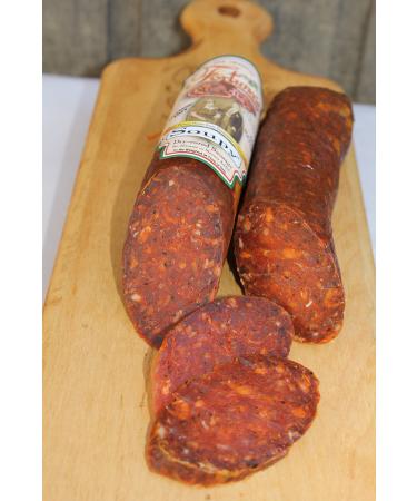 Fortuna's Hot SOUPY Salami 2- 10 oz. sticks Calabria Style Dry Salami Stick Hand Made, spicy Hot traditionally cured Salami Sausage, Nitrate Free and Gluten Free