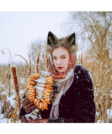 Furry Fox Wolf Cat Ears Headwear for Cosplay & Halloween Parties (Khaki Black) - Buy Online on GoSupps.com