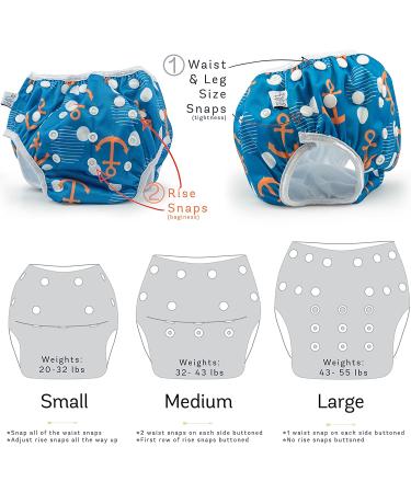 Large Nageuret Reusable Swim Diaper - Adjustable & Stylish - Sizes 4-7 (20-55lbs) - Ultra Premium Quality for Eco-Friendly Swimmers - Anchors Design - Buy Online on GoSupps.com