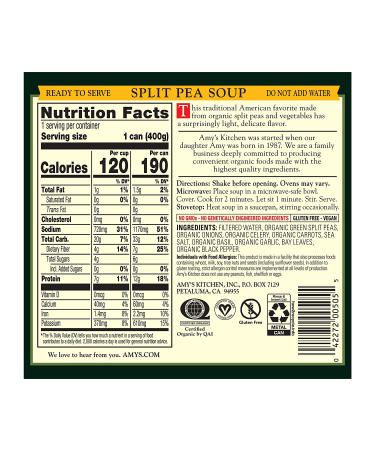 Organic Vegan Gluten-Free Amy's Split Pea Soup 14.1 oz - Low Fat - Buy Online on GoSupps.com