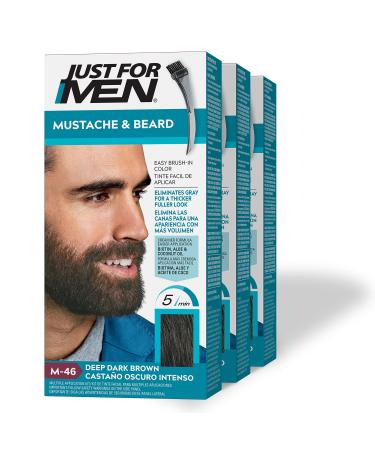 Just For Men Mustache & Beard Beard Dye for Men with Brush Included for Easy Application With Biotin Aloe and Coconut Oil for Healthy Facial Hair - Deep Dark Brown M-46 Pack of 3 Deep Dark Brown M-46 Pack of 3