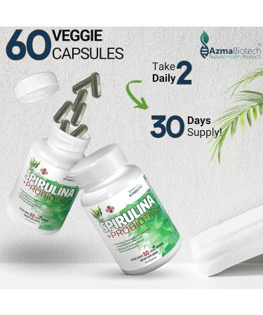 AzmaBiotech Organic Spirulina with Probiotics 1000mg Per Serving 60 Vegan Capsules 10 Billion CFU Supports Digestion Energy & Immune Health Nutrient-Rich Superfood for Women & Men 30-Day Supply Made in Canada Spirulina Probiotics - Buy Online on GoSupps.com