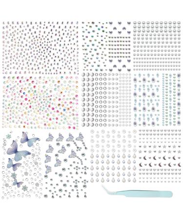 10 Sheets Face Gems Stickers Face Jewels for Makeup Stickers with Tweezers Self-Adhesive Rhinestone Face Stickers Face Gems Stick on Pearl Hair Gem Nail Gem Stickers for DIY Crafts