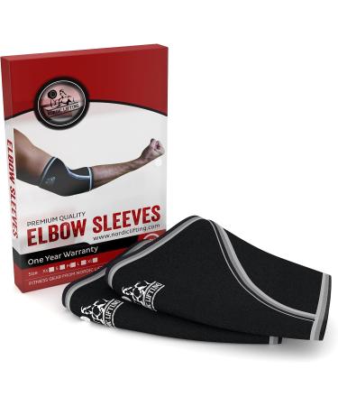 Nordic Lifting Elbow Sleeves (1 Pair) - 5mm Neoprene Support for Weightlifting, Powerlifting, CrossFit & Tennis - XXL - Black - 1 Year Warranty - Buy Online on GoSupps.com