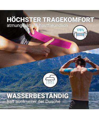 Truetape Basic Kinesiology Tape Duopack | Skin-Friendly Waterproof & Elastic | 40 Precut Strips (20 Pink & 20 Blue) | Perfect Wearing Comfort - Buy Online on GoSupps.com