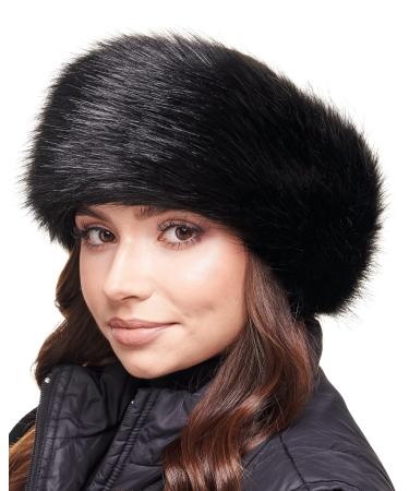 Futrzane Fur Headband Fur Women Winter - Faux Fur Headband - Faux Fox (Black Fox)
