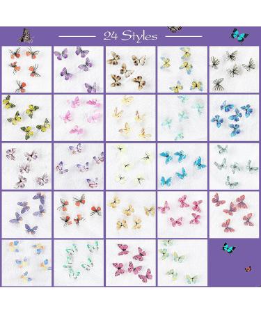 120 Pcs 3D Acrylic Butterfly Nail Charms | 24 Colors Nail Glitter Sets for Summer | Nail Art Decoration DIY Resin Mold Crafts - Buy Online on GoSupps.com