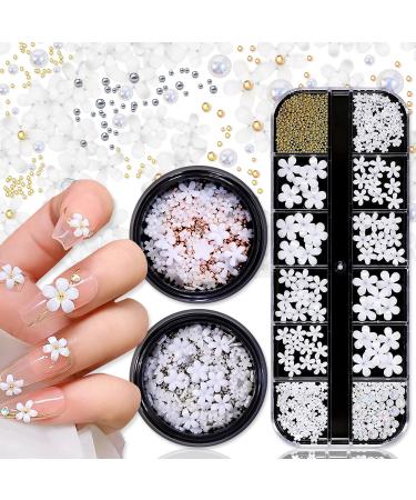 SILPECWEE 3 Boxes Nail Charms 3d Flowers For Nails Gold Silver Rose Gold Nail Beads Nail Jewelry Nail Decoration Kit With 1pc Tweezers, Picker Pencil Mix Flower