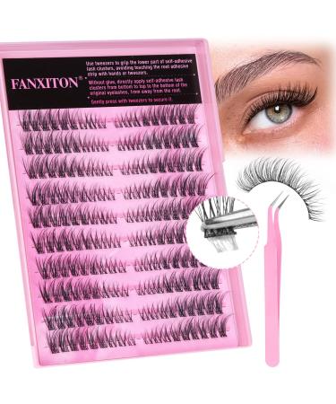 FANXITON Self Adhesive Lashes Clusters Natural Waterproof Lash Clusters Wispy Eyelash Clusters Cat Eye Self Adhesive Eyelashes C Curl No Glue Individual Lashes (180 pcs 0.05) Self Adhesive Lashes Clusters -180pcs