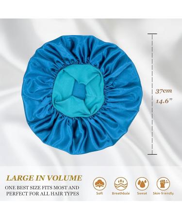 Buy Eupinduo Satin Sleeping Cap Bonnet - 2 Piece Curly Hair Hood for Night Use | High Elastic Soft Satin in Black & Turquoise - Buy Online on GoSupps.com