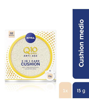 NIVEA Q10 3EN1 Cushion Tono Medio 15ml - Perfeccionador Facial Hidratante Anti-Aging con Protector Solar - Piel Uniforme y Natural - Buy Online on GoSupps.com