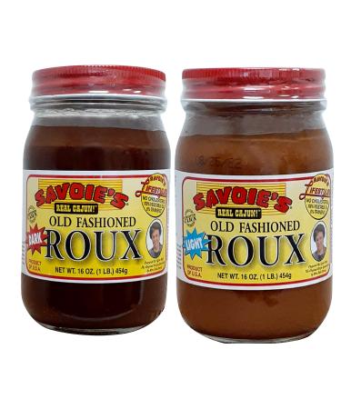 SAVOIE'S Old Fashioned Dark Roux and Light Roux 2 Pack Bundle (16 oz each) 1 Pound (Pack of 2)