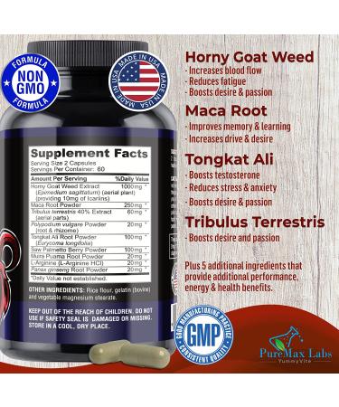 Horny Goat Weed Extra Strength with Maca, L-Arginine & Ginseng - 120 Capsules for Desire, Performance & Energy - Non-GMO Formula - Buy Online on GoSupps.com