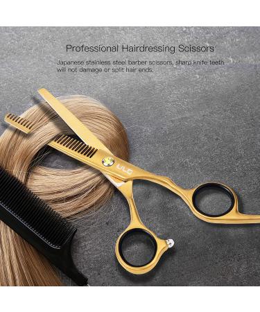Professional Hair Thinning Scissors 6.5 - Japanese Stainless Steel Barber Shears with Detachable Finger Ring - Gold - Buy Online on GoSupps.com