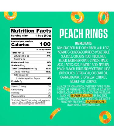 SmartSweets Peach Rings - Guilt-Free Candy, 1.8 OZ | Low Sugar, Vegan Treats - Buy Online on GoSupps.com