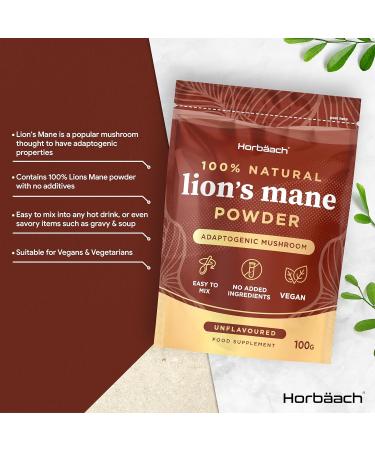 Lions Mane Powder 3000mg | High Strength Mushroom Supplement | 100g - Unflavoured | Vegan & Vegetarian | Horbaach - Buy Online on GoSupps.com
