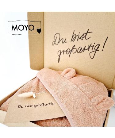 Moyo Baby Badeponcho with Bear Ears - Soft 100% Frote Cotton Hooded Towel for Kids (0-3 Years) | Washable Bath Poncho 68x56cm in Powder Pink - Buy Online on GoSupps.com