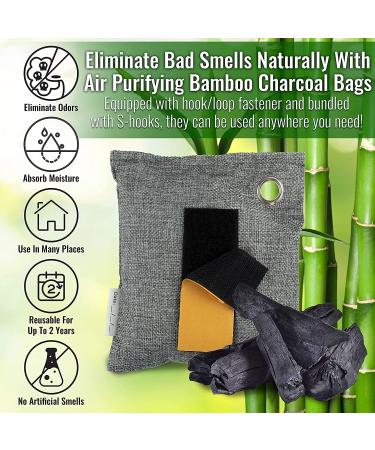 Majime Life Bamboo Charcoal Air Purifying Bag Set - 4x7.1oz with S Hooks - Odor Absorber & Deodorizer for Home - Natural Activated Charcoal Bags - Odor Eliminator - Buy Online on GoSupps.com