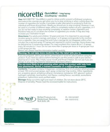 Nicorette QuickMist Mouth Spray Duo Pack Fresh Mint 1 mg (Stop Smoking Aid) - Buy Online on GoSupps.com
