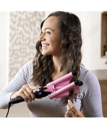 3 Barrel Curling Iron Wand - Triple Barrel Hair Waver for Soft Beach Waves - Dual Voltage, Adjustable Temperature - Pink - Buy Online on GoSupps.com