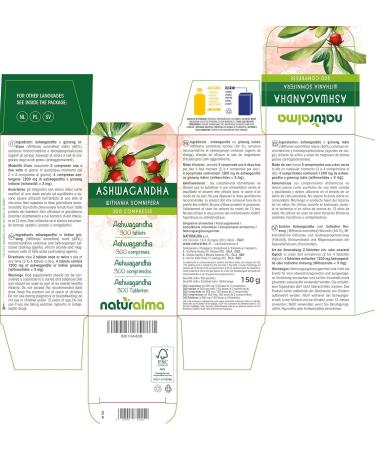 Ashwagandha or Indian Ginseng (Withania somnifera) Naturalma Roots - 150 g - 300 Tablets - Dietary Supplement - Natural and Vegan - Buy Online on GoSupps.com