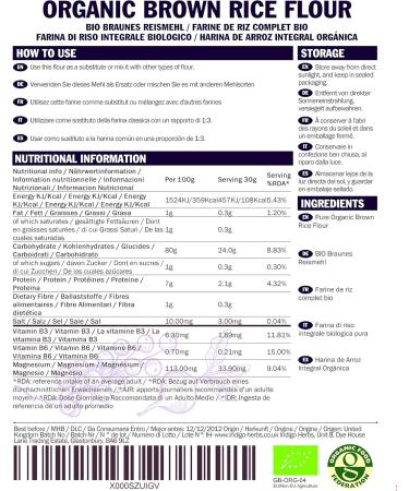 Indigo Herbs Organic Whole Rice Flour 1kg (Organic Brown Rice Flour) - Buy Online on GoSupps.com