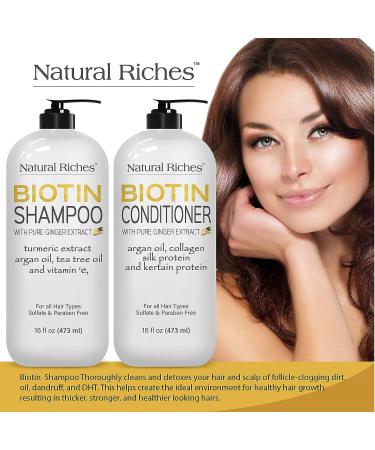 Biotin Shampoo and Conditioner Set with Ginger, Turmeric Extract, and Keratin - Promotes Fuller, Thicker Hair - Sulfate-free - 2X16 fl oz - Buy Online on GoSupps.com