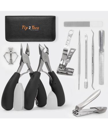 TIP2TOES 10 Pcs Ingrown Toenail Clippers for Seniors Thick Toenails- Heavy Duty Podiatrist Toe Nail Cutter for Men, Professional, and Adults- Easy Grip Handle Stainless Steel Sharp Curved Grooming Kit 10cs-2L