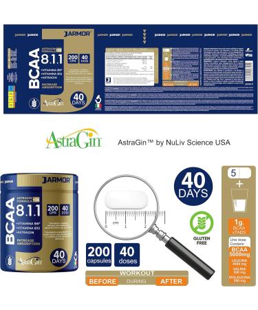 Bcaa 8 1 1 AstraGin 200 Tablets | Branched Amino Acid Supplement + Vitamin B6 and B12 J.Armor - Buy Online on GoSupps.com