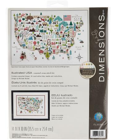Darice Dimensions 'Illustrated USA' Patriotic 50 States Counted Cross Stitch Kit 14 Count White Aida Cloth 14" x 10" Red