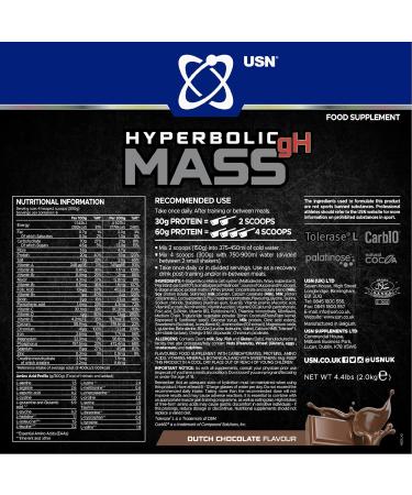 USN Hyperbolic Mass Chocolate 2kg - High Calorie Mass Gainer with Creatine & Vitamins | Muscle Weight Gainer Protein Powder for Fast Results - Buy Online on GoSupps.com