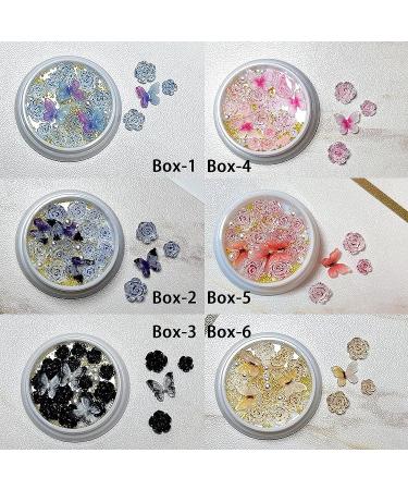 6 Boxes 3D Butterfly Rose Flower Nail Charms - Pink, Black, Blue Mix - Buy Online on GoSupps.com