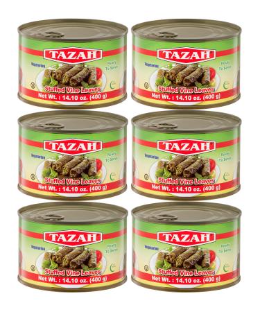 Tazah Dolmas Stuffed Grape Leaves 84.6oz Turkish Stuffed Leaves Ready to Eat Premium Vine Leaves Stuffed with Rice 14.1oz each (Pack of 6) 14.1 Ounce (Pack of 6)