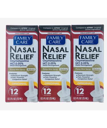 Family Care Nasal Relief Pump Mist Spray .5OZ Pack of 3