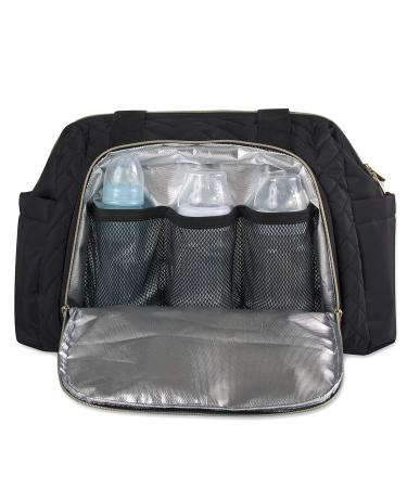 Fisher Price Quilted Diaper Bag Tote & Crossbody - Black | Insulated Bottle Pocket & Changing Pad Included - Buy Online on GoSupps.com