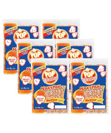 Pop Weaver Naks Pak - 8oz Butter Flavored Coconut Oil and Popcorn Packs - For Use in 6oz Popper Popping Machine - 6 Pack Butter 8 Ounce (Pack of 6) - Buy Online on GoSupps.com