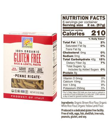 Bionaturae Gluten-Free Rice & Lentil Penne Rigate Pasta | Non-GMO, Lower Carb, Kosher | USDA Organic | Made in Italy | 12 oz (6 Pack) - Buy Online on GoSupps.com