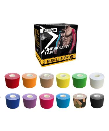 Kinesiology Tape 1/2 /5 Rolls Sports Athletic Mucle Wrist Knee Ankle Elastic Waterproof Breathable 2 Inch x 16 Feet Beige 1 Roll 1 Count (Pack of 1) Beige