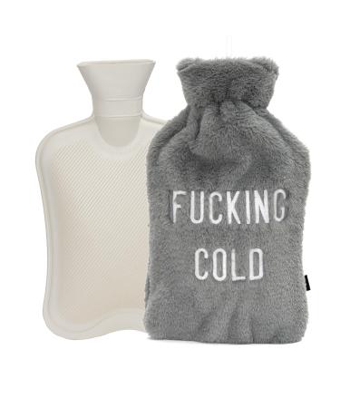 Fisura hot water bottle. Hot water bottle 2 L. Hot water bottle with soft cover. Bag for pain relief. Washable. (F*cking cold grey)