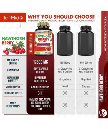 Hawthorn Berry Supplement Extract Capsules 12800mg - 4 Month Supply with Beet Root, Ashwagandha, Turmeric, Curcumin & Black Pepper - Digestion & Heart Health Support - Buy Online on GoSupps.com