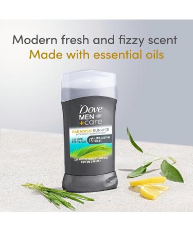 DOVE MEN + CARE Deodorant Stick for Men Aluminum Free 72-Hour Odor Protection Paradiso Sunrise 3 Count Mens Deodorant with Essential Oils & 1/4 Moisturizing Cream 3 oz Paradiso Sunrise 9 Ounce (Pack of 1) - Buy Online on GoSupps.com